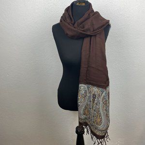 Feliciani Made in Italy Brown Tasseled Wool Blend Scarf Shawl 69"